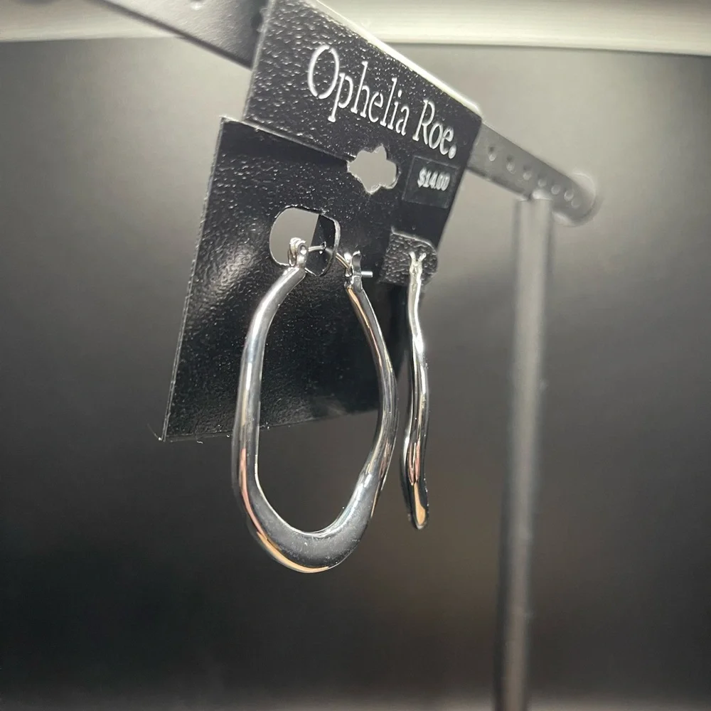 NWT- Ophelia Roe, Silver-Tone, Irregular Shaped, 2in, Hoops - Picture 4 of 9